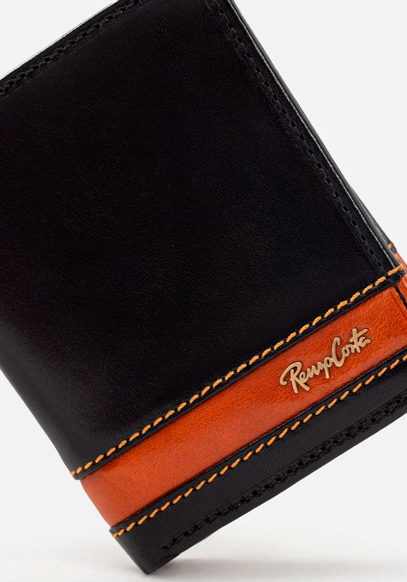 BILLETERA DE ESTILO CASUAL EN CUERO ITALIANO Y DETALLES EN CONTRASTE